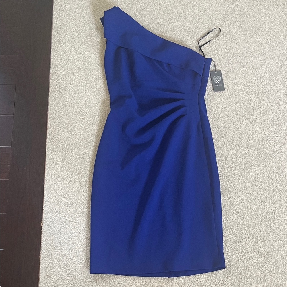 Vince Camuto One-Shoulder Royal Blue Pleated Cocktail Dress New NWT